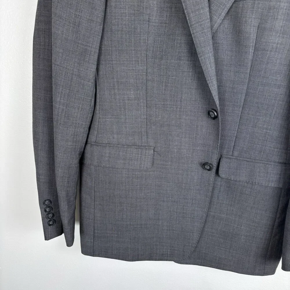Calvin Klein 2 Piece Suit Mens 42L Gray Wool Jacket Pants Wedding Career 37x31.5